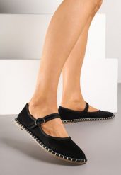 Czarne Balerinki Espadryle z Paskiem Ozdobione Przeszyciami Firaniere. Czarne balerinki damskie Born2be, na lato, bez wzorów, bez obcasa, bez zapięcia. Za 44.99 zł.