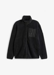 Bluza rozpinana z polaru baranka. Czarne bluzy męskie bonprix, m, bez wzorów, z polaru, bez ramiączek, bez kaptura. Za 169.99 zł.