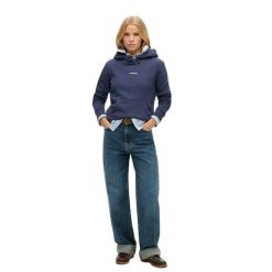 Jednokolorowa bluza z kapturem damska Superdry. Niebieskie bluzy damskie Superdry, bez wzorów, bez ramiączek, z kapturem. Za 327.70 zł.