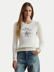 LAUREN RALPH LAUREN Sweter 200P03508003 Biały Slim Fit. Białe swetry nierozpinane damskie Lauren Ralph Lauren, xxl, bez wzorów, z bawełny, bez kołnierzyka, bez ramiączek. Za 949.99 zł.