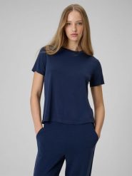 4F T-shirt regular gładki damski - granatowy XL. Niebieskie t-shirty damskie 4F, xl, bez wzorów, z dzianiny, bez kołnierzyka, bez ramiączek. Za 79.99 zł.