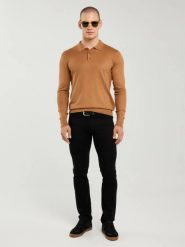 Sweter męski z kołnierzykiem polo brązowy Bradson 802. Brązowe swetry męskie BIG STAR, l, bez wzorów, z wiskozy, eleganckie, bez kołnierzyka, bez ramiączek. W wyprzedaży za 129.99 zł.