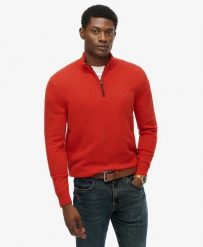 Superdry Sweter półrozpinany z mieszanki wełny — slim fit. Brązowe swetry nierozpinane damskie Superdry, l, bez wzorów, z bawełny, bez kołnierzyka, bez ramiączek. Za 336.85 zł.