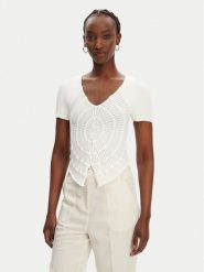 PINKO Bluzka Falterona Maglia 104625 A2E6 Biały Regular Fit. Białe bluzki damskie Pinko, xs, bez wzorów, z syntetyku, bez kołnierzyka, bez ramiączek. Za 359.99 zł.