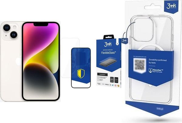 Smartfon Apple iPhone 14 128GB Starlight (MPUR3) + FlexibleGlass + Etui MagCase. Smartfony Apple. Za 2,465.00 zł.