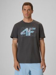 4F T-shirt regular z nadrukiem męski - szary S. Szare koszulki sportowe męskie 4F, m, bez wzorów, z bawełny, bez kołnierzyka, bez ramiączek. Za 69.99 zł.