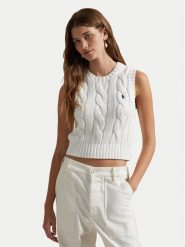 Polo Ralph Lauren Sweter 211959295001 Biały Slim Fit. Białe swetry nierozpinane damskie Polo Ralph Lauren, s, bez wzorów, z bawełny, bez kołnierzyka, bez ramiączek. Za 659.99 zł.