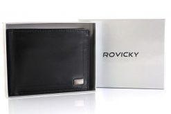 Portfel skórzany Rovicky CPR-021-BAR czarny. Czarne portfele męskie ROVICKY, bez wzorów, ze skóry. Za 71.99 zł.
