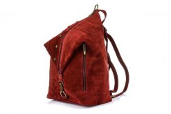 Bordowy Włoski Stylowy Plecak Damski Skórzany Zamsz A4 W14. Czerwone plecaki damskie bez wzorów, ze skóry, eleganckie. Za 229.99 zł.