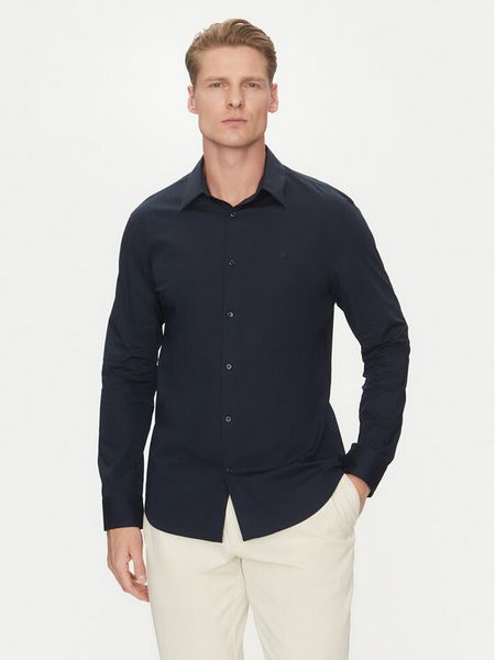 Calvin Klein Koszula LV04LB145G Granatowy Slim Fit. Niebieskie koszule męskie Calvin Klein, l, bez wzorów, z bawełny, biznesowe, bez kołnierzyka, bez ramiączek. Za 219.99 zł.