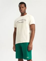 Piżama bawełniana - kremowy. Białe piżamy męskie Sinsay, l, bez wzorów, z bawełny, bez kołnierzyka, bez ramiączek. Za 39.99 zł.