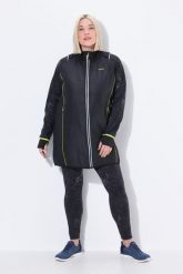 Damskie Płaszcz funkcyjny 2w1 odpinane rękawy kieszenie na zamek błyskawiczny. Czarne płaszcze damskie Ulla Popken, plus size, bez wzorów, z elastanu, bez kołnierzyka, bez kaptura. Za 377.99 zł.