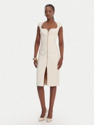 Elisabetta Franchi Sukienka koktajlowa AB-900-61E2-V430 Écru Regular Fit. Białe sukienki damskie Elisabetta Franchi, bez wzorów, z syntetyku, wizytowe, bez kołnierzyka, bez ramiączek. Za 1,829.00 zł.