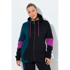 Damskie Bluza dresowa bloki kolorów kaptur kieszeń kangurka. Czarne bluzy damskie Ulla Popken, plus size, bez wzorów, z bawełny, sportowe, bez ramiączek, bez kaptura. Za 279.99 zł.