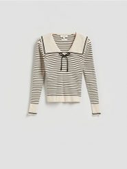 Sweter z wełną - wielobarwny. Swetry nierozpinane damskie Reserved, l, bez wzorów, z dzianiny, bez kołnierzyka, bez ramiączek. Za 239.99 zł.