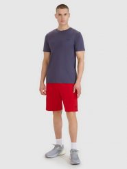 4F Spodenki dresowe regular męskie - czerwone XL. Czerwone szorty męskie 4F, bez wzorów, z bawełny, sportowe. Za 79.99 zł.