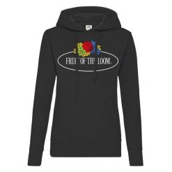 Damska Bluza Z Kapturem Z Nadrukiem Logo W Stylu Vintage. Czarne bluzy damskie fruit of the loom, xl, bez wzorów, vintage, bez ramiączek, z kapturem. Za 97.99 zł.