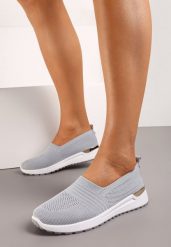 Szare Tenisówki z Ozdobną Wstawką na Podeszwie i Elastyczną Wkładką Ixtella. Szare trampki i tenisówki damskie Born2be, z aplikacjami, z jeansu, bez zapięcia. Za 49.99 zł.