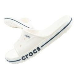 Klapki Crocs Bayaband Slide M 205392-126 białe. Białe klapki męskie bez wzorów, bez zapięcia. W wyprzedaży za 210.26 zł.