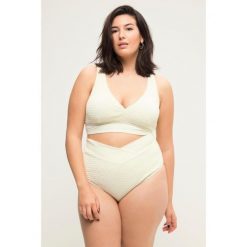 Damskie Figi bikini faktura wysoki stan pas w kopertowym stylu. Brązowe bikini Ulla Popken, plus size, bez wzorów, z elastanu. Za 93.99 zł.