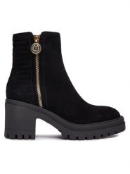 Pollini Botki SA21198G0HTA0000 Czarny. Czarne botki damskie Pollini, bez wzorów, ze skóry, bez obcasa, na słupku, bez zapięcia. Za 1,949.00 zł.