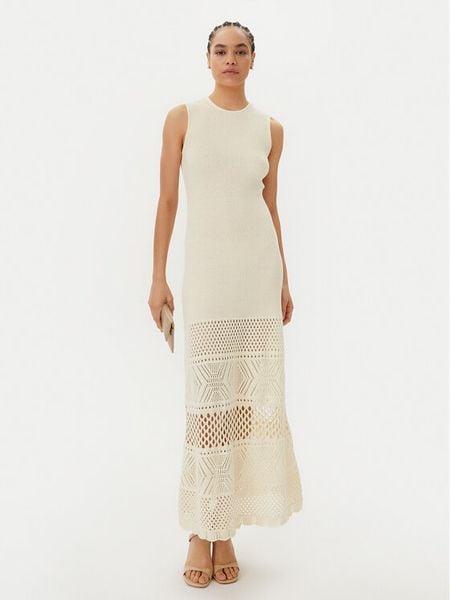 TWINSET Sukienka dzianinowa 251LL3SBB Beżowy Regular Fit. Brązowe sukienki damskie Twinset, s, bez wzorów, z bawełny, bez kołnierzyka, bez ramiączek. Za 569.99 zł.