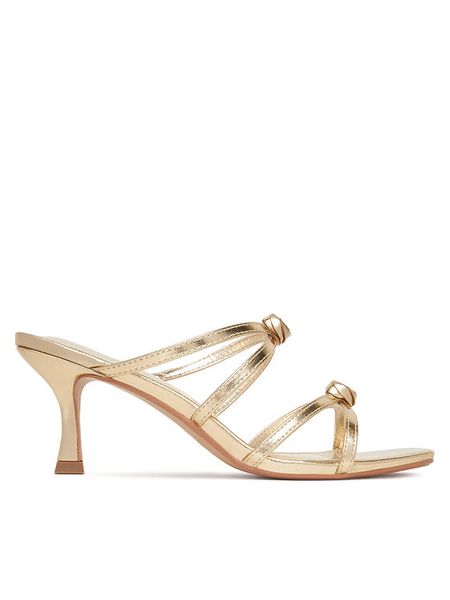 JENNY Klapki CWBFFS20S-1 Złoty. Żółte klapki damskie Jenny, bez wzorów, ze skóry, bez obcasa, bez zapięcia. Za 119.99 zł.