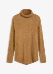 Sweter oversize. Brązowe swetry nierozpinane damskie bonprix, bez wzorów, z asymetrycznym kołnierzem, bez ramiączek. Za 122.99 zł.