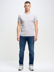 Koszulka męska z prążkowanej dzianiny szara Basicag 901. Szare t-shirty męskie BIG STAR, l, bez wzorów, z bawełny, bez kołnierzyka, bez ramiączek. Za 99.99 zł.