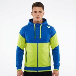 Bluza z kapturem slim z bawełny Playmaker. Niebieskie bluzy sportowe męskie ELPLAYER, bez wzorów, z bawełny, z kapturem, na fitness i siłownię. W wyprzedaży za 112.50 zł.