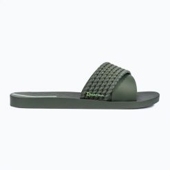 Klapki damskie Ipanema Street II. Zielone klapki damskie Ipanema, bez wzorów, z materiału, eleganckie, bez obcasa, bez zapięcia. Za 67.99 zł.