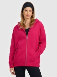 4F Bluza dresowa rozpinana z kapturem damska - różowa S. Czerwone bluzy damskie 4F, s, bez wzorów, z dresówki, biznesowe, bez ramiączek, z kapturem. Za 169.99 zł.