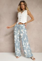 Niebieskie Szerokie Spodnie High Waist z Wiskozy Zdobione Abstrakcyjnym Printem Zileira. Niebieskie spodnie materiałowe damskie Renee, z aplikacjami, z jeansu, eleganckie, z podwyższonym stanem. Za 54.99 zł.