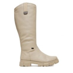Kozaki Rieker. Kozaki damskie Rieker, bez wzorów, bez obcasa, na płaskiej podeszwie, bez zapięcia. Za 429.99 zł.