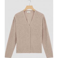 Kardigan w kolorze beżowym. Brązowe kardigany damskie Rodier, s, bez wzorów, prążkowane, klasyczne, bez kołnierzyka. W wyprzedaży za 219.95 zł.