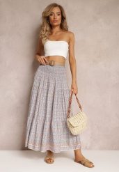 Niebieska Rozkloszowana Spódnica Maxi z Falbaną i Plecionym Paskiem Rahaf. Niebieskie spódnice damskie Renee, m, bez wzorów, boho, maxi, rozkloszowane. Za 69.99 zł.
