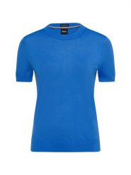 BOSS sweter z wełny merino Kobiety wełna ze strzyży niebieski, S. Niebieskie swetry nierozpinane damskie Boss, s, bez wzorów, z wełny, bez kołnierzyka, bez ramiączek. Za 649.95 zł.