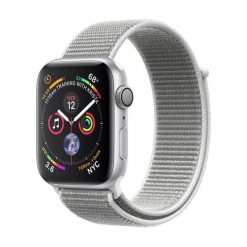 Apple Watch 4 - srebrne aluminium 40 | kolor porcelana sportowa opaska. Szare, cyfrowe zegarki sportowe Apple, bez wzorów, srebrne. Za 1,849.00 zł.