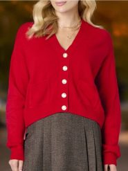 Sweter - czerwony. Czerwone swetry nierozpinane damskie Sinsay, l, bez wzorów, bez kołnierzyka, bez ramiączek. W wyprzedaży za 19.99 zł.