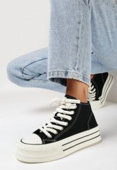Czarne Trampki na Platformie za Kostkę Ileni. Czarne trampki i tenisówki damskie Born2be, bez wzorów, za kostkę, bez zapięcia. Za 89.99 zł.