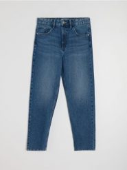 Klasyczne jeansy mom fit - granatowy. Niebieskie jeansy damskie Sinsay, bez wzorów, z jeansu, klasyczne. Za 59.99 zł.