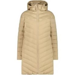 Cmp WOMAN LONG COAT płaszcz damski długi 100% poliester — P405 Cookie. Brązowe płaszcze damskie CMP, bez wzorów, z materiału, eleganckie, bez kołnierzyka, bez kaptura. Za 586.15 zł.