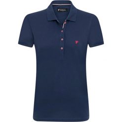 Koszulka polo w kolorze granatowym. Niebieskie bluzki damskie Denim Culture, l, bez wzorów, z bawełny, bez kołnierzyka, bez ramiączek. W wyprzedaży za 69.95 zł.