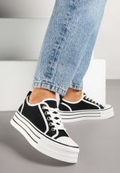 Czarne Trampki na Platformie Lurimera. Czarne trampki i tenisówki damskie Born2be, bez wzorów, z jeansu, bez zapięcia. Za 69.99 zł.