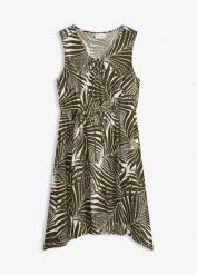 Sukienka plażowa z marszczonego materiału. Zielone sukienki damskie bonprix, na plażę, bez wzorów, bez kołnierzyka, bez ramiączek. Za 129.99 zł.