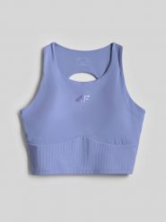 4F Crop top do jogi szybkoschnący damski - niebieski XS. Niebieskie topy damskie 4F, l, bez wzorów, z gumy, biznesowe, bez kołnierzyka, bez ramiączek. Za 119.99 zł.