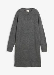 Sukienka dzianinowa. Szare sukienki damskie bonprix, bez wzorów, z dzianiny, bez kołnierzyka, bez ramiączek, mini. Za 109.99 zł.
