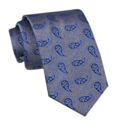 Elegancki Krawat Męski - Alties - Niebieskie Paisley, Beżowy Motyw. Niebieskie krawaty i muchy Alties, bez wzorów, z tkaniny, eleganckie. Za 49.00 zł.