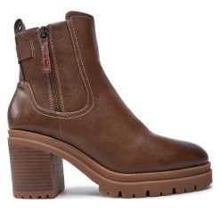 Botki s.Oliver. Brązowe botki damskie S.Oliver, bez wzorów, bez obcasa, na słupku, bez zapięcia. Za 379.99 zł.
