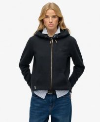 Superdry Bluza z kapturem Essential Logo Zip Half Brushed. Niebieskie bluzy damskie Superdry, uniwersalny, bez wzorów, z bawełny, klasyczne, bez ramiączek, z kapturem. Za 338.70 zł.